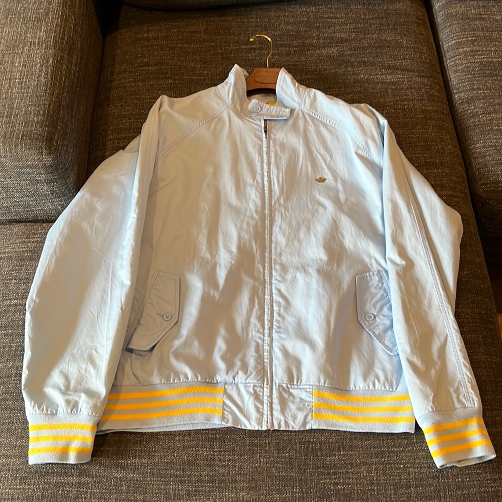 Adidas Jacket Baby Blue Yellow Stripes Vintage Lux XL